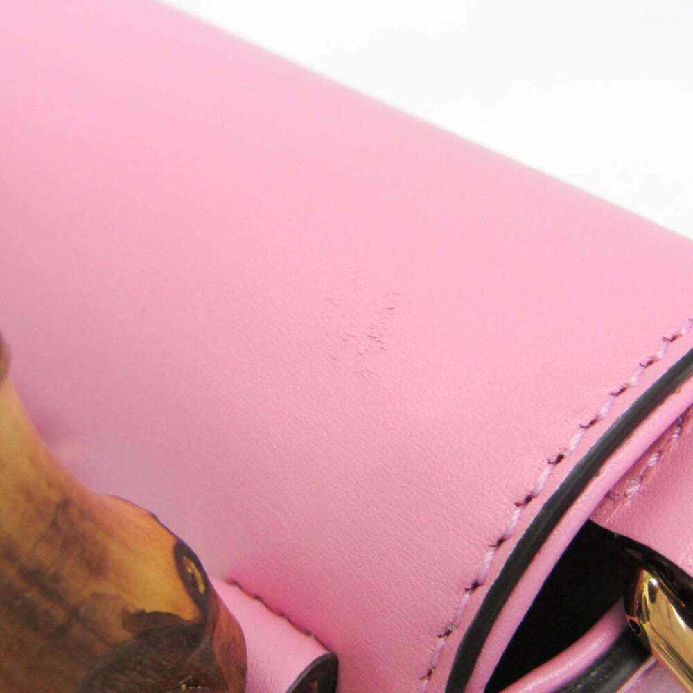 GUCCI Authentic Pink Leather Bamboo Shoulder Bag - Picture 9 of 14